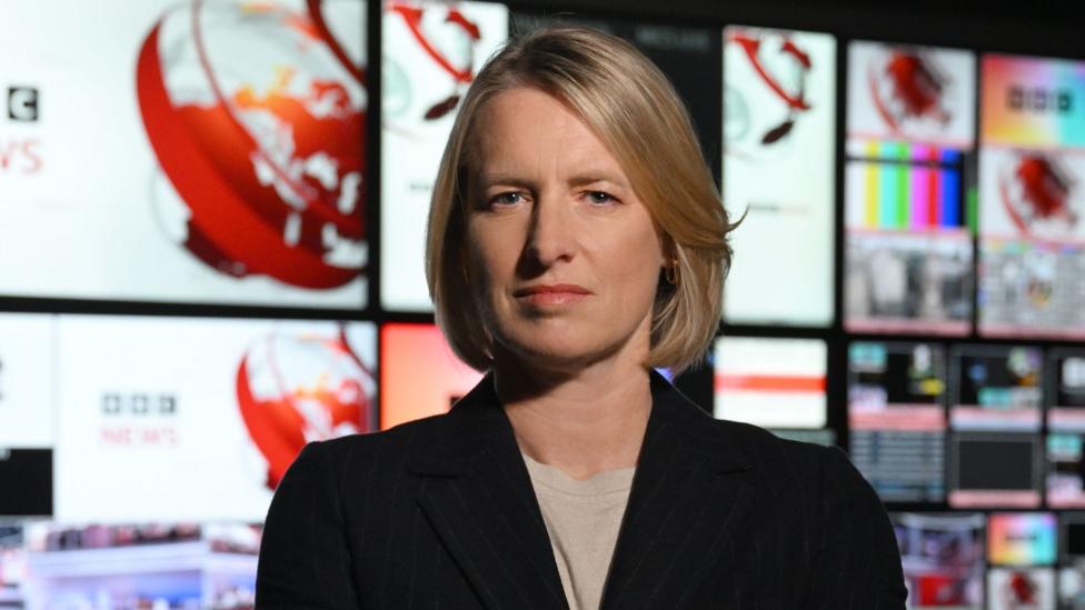 Director of BBC News and Current Affairs Rachel Jupp, pictured in the TV gallery in front of lots of screens