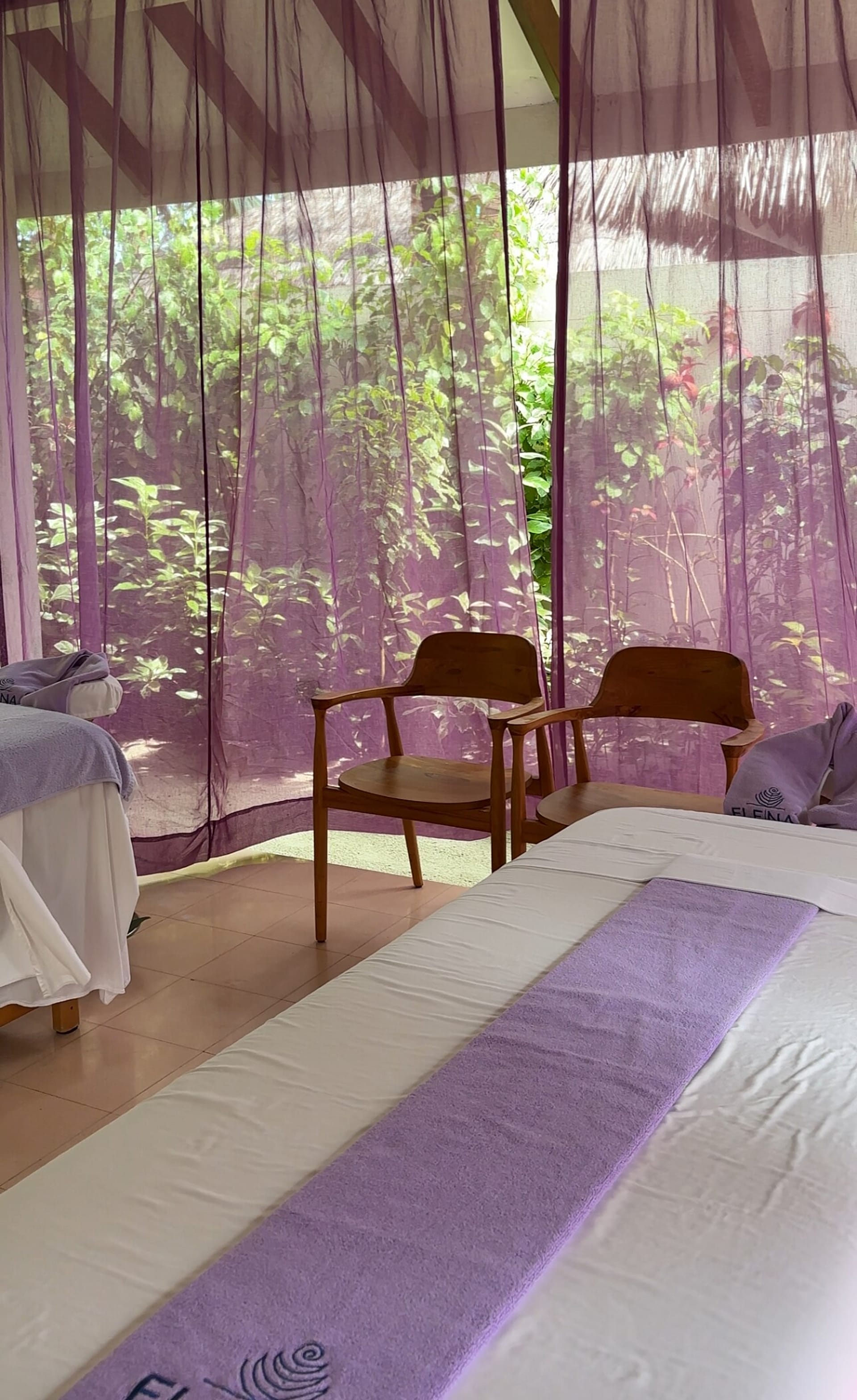 The outdoor treatment area at ELE|NA Ayur spa on Helengeli