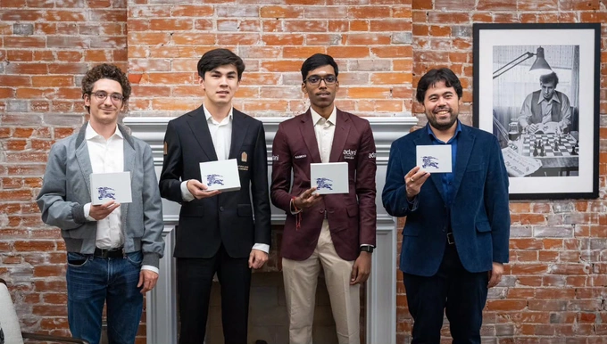 Caruana, Sindarov, Praggnanandhaa and Nakamura. Photo: Saint Louis Chess Club