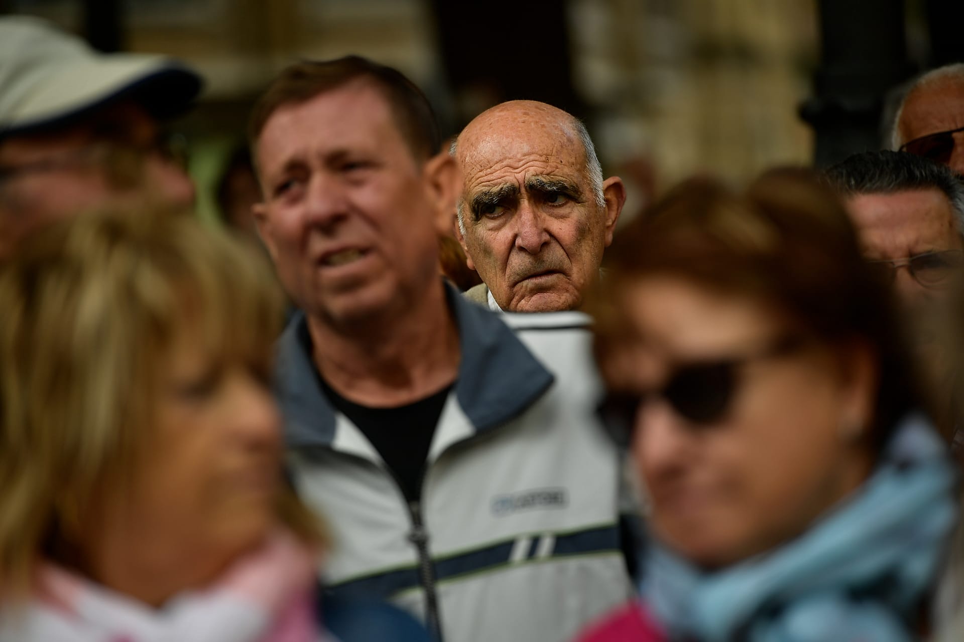 A man speaks during a pensioners’ demonstration in Pamplona, Navarre, on 1 October 2018.