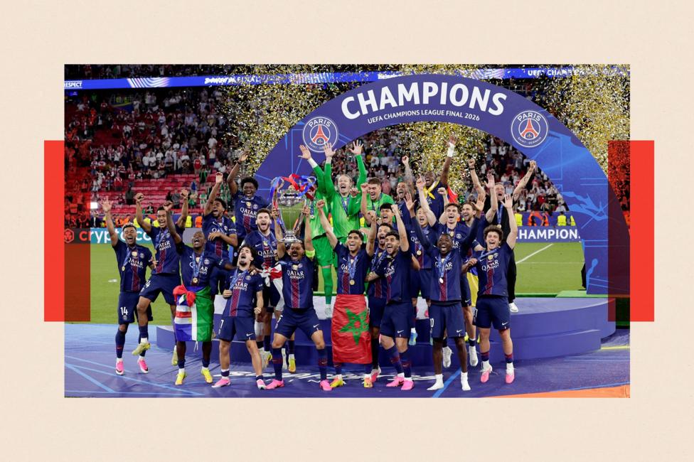 Paris Saint-Germain celebrates the Champions League final victory with the trophy during the UEFA Champions League match between Paris Saint Germain v Arsenal at the Puskas Arena on May 30, 2026 in Budapest Hungary