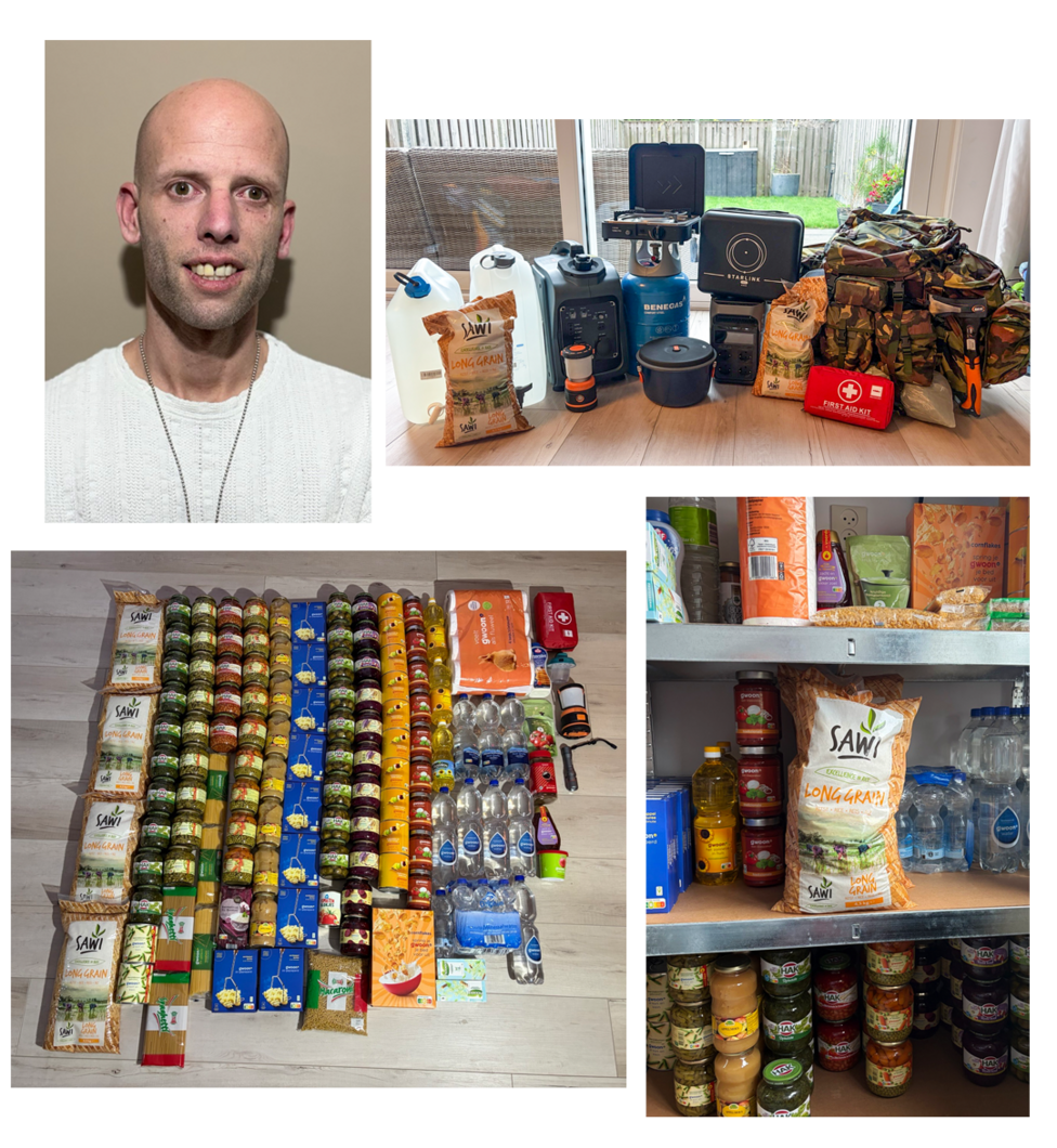 Pictures of Michael Stuut and his emergency supplies